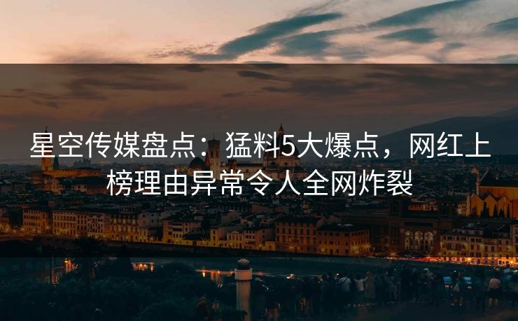 星空传媒盘点：猛料5大爆点，网红上榜理由异常令人全网炸裂