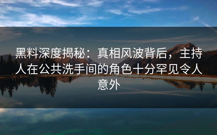 黑料深度揭秘：真相风波背后，主持人在公共洗手间的角色十分罕见令人意外